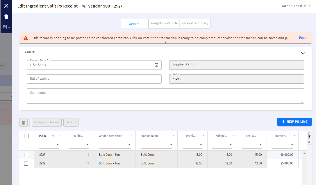 PO Receipt vs Split PO Receipt – Amino